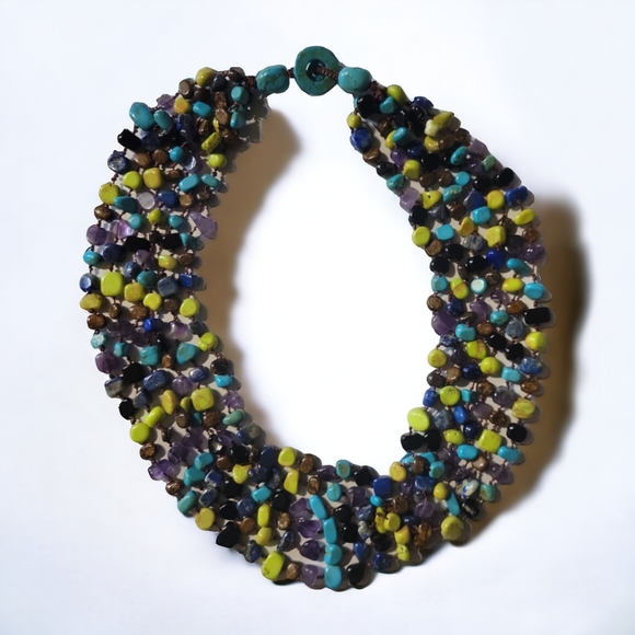 HP 😊 6 Strand Necklace Turquoise Onyx Tiger Eye Amethyst Agate Lapis Lazuli, - Picture 2 of 4